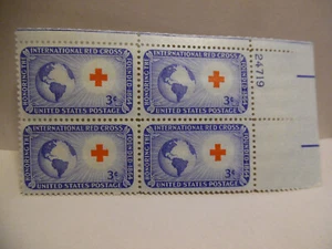 SCOTT STAMP # 1016 RED CROSS 3 CENT PLATE BLOCK - MNH - Picture 1 of 1