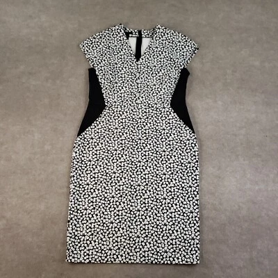Vestido de cóctel ESCADA Delivia para mujer talla 44 negro blanco sin mangas floral elástico Foto 1 de 4