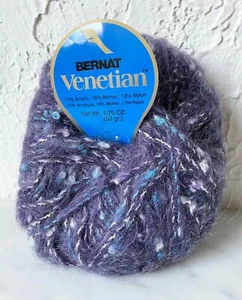 Bernat Venetian Fluffy Mohair Blend Yarn - 1 Skein Color Grape #9507 - Picture 1 of 3