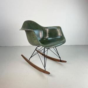 Vintage 1950s Eames Herman Miller RAR Rocking Chaise En Foncé Vert Olive #4017
