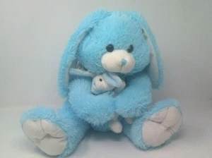 Tom's Toys International Blue Bunny Rabbit With Baby Bunny 14" Easter Plush - Picture 1 of 11