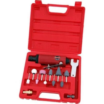 15PC  1/4" STRAIGHT INLINE AIR DIE GRINDER & STONES KIT SET WITH CARRY CASE 1092 - Image 1 of 3