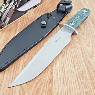 Cuchillo fijo Maserin Bowie 8,5" 440C hoja de punta de clip de acero mango verde Micarta Foto 1 de 4
