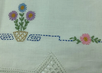 Table runner floral basket cotton embroidered boho cottage Or Dresser Scarf - Image 1 of 4