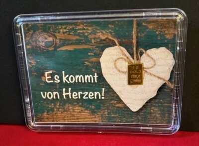 1g Goldbarren in Box mit Zertifikat ESG 99,99% Herz Geschenk Liebe Freundschaft - Bild 1 von 4