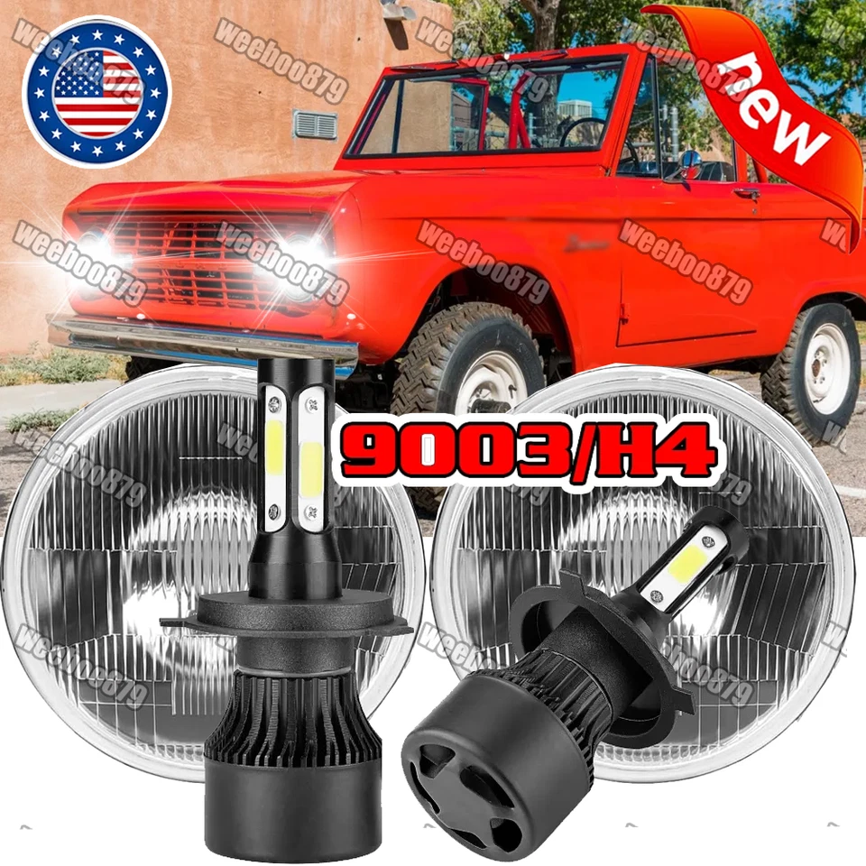 一对 7 英寸圆形 LED 车头灯 DRL 高低光束适合福特野马 1966 - 1977 雪佛兰 — 第 1/4 张图片