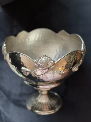 Obstschale, Prunkschale mit Fuß, Metall, silberfarben - Bild 1 von 4