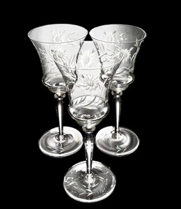 Set of 3 Antique Arcadia ARE9 Crystal Clear Elegant Handblown 7.5” Water Goblets - Picture 1 of 8