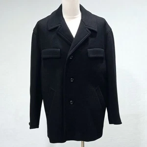 Bogner Jacket Pea Coat Mens Black Plaid Lined Size 44R Vintage Wool Button - Picture 1 of 15