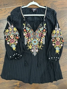 Johnny Was Workshop Clancy Peasant Blouse Embroidered Metallic Women’s Large - Picture 1 of 9