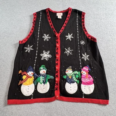 Chaleco Suéter Tejido Vintage Mujer Navidad Vacaciones Grannycore Cuentas Muñeco de Nieve 3XL Foto 1 de 4