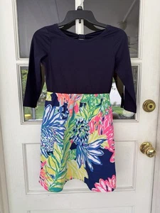 Lilly Pulitzer Girls Mochi Dress High Tide Navy Travelers Palm Size XL New - Picture 1 of 7