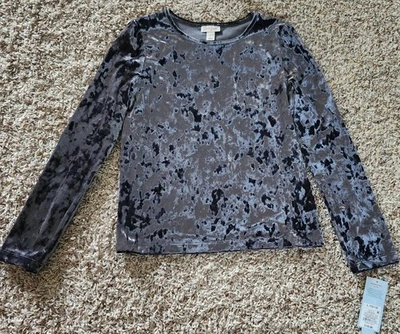 Nuevo con etiquetas Cat & Jack Niñas Pull Over Top Negro Terciopelo Look Talla 10/12 Foto 1 de 4