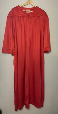 Vanity Fair VTG 60’s Red Hot Satin Nylon 3/4 Zip Nightgown Dressing Gown Robe L - Image 1 of 4