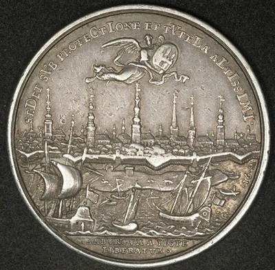 1714 GERMAN STATES HAMBURG SILVER MEDAL DELIVERY FROM THE PLAGUE 44mm GAED-1734 - Image 1 of 3