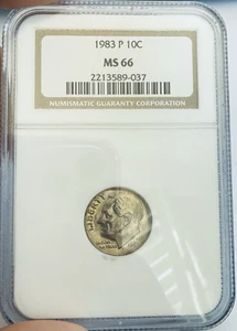 1983-P GEM BU Roosevelt  US 10c ~ NGC MS66 ~ Key Date! - Picture 1 of 2