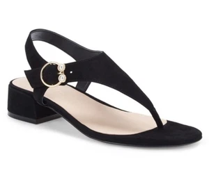 New $395 Stuart Weitzman x Anthropologie Pearl T-Strap 5.5 Black Suede Sandals - Picture 1 of 7