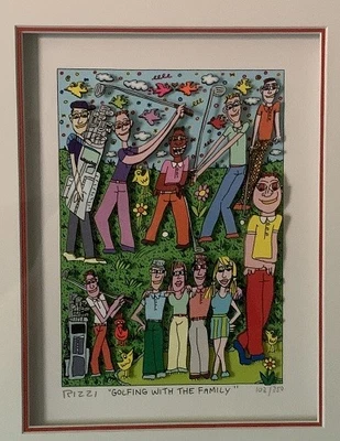 Org. James Rizzi 3D-Bild Golfing with the Family mit Rahmen - Bild 1 von 4