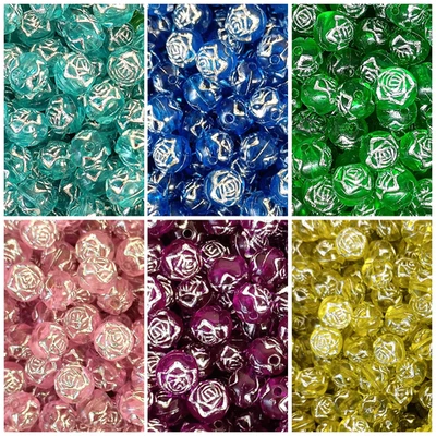 50pcs 8mm Round Rose Flower Acrylic Beads Various Colours with Silver Lines - Image 1 of 2