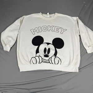 H&M Disney Mickey Mouse Graphic Sweatshirt Womens L White Crewneck Fleece Lined - Picture 1 of 9