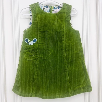 Vestido vintage 2003 GYMBOREE Hide and Seek verde pana ratón niña 2T delantal  Foto 1 de 4