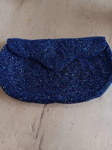 Navy Blue Incandescent Beaded Clutch/purse - Picture 1 of 8