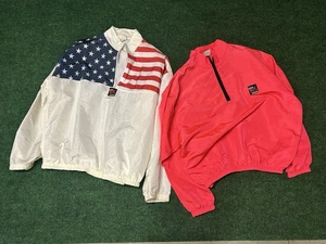 Vintage Surf Style 1/4 Zip Windbreaker Jacket One Size USA Flag & Pink Lot Of 2 - Picture 1 of 10