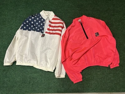 Vintage Surf Style 1/4 Zip Windbreaker Jacket One Size USA Flag & Pink Lot Of 2 - Image 1 of 4