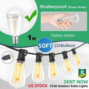 Outdoor String Lights Waterproof, ST38 LED Patio Lights Outside Garden Balcony - Picture 1 of 18