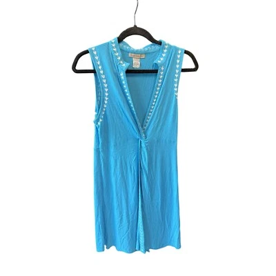 Peppermint Bay Sleeveless Top Embroidered Aqua Blue Casual Tank Size M - Image 1 of 4