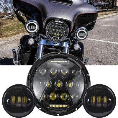 7" LED Headlight + Fog Passing Light For Harley Davidson Road King Electra Glide - Image 1 of 4