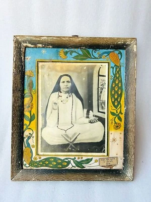 Vintage Indian Hindu Saint Photo Old Goddess Black And White Photo Wooden Framed - Image 1 of 2