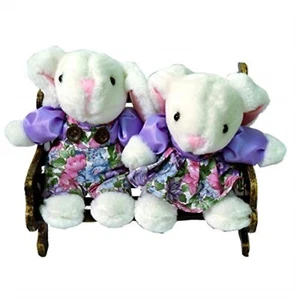 Bunny Couple With Purple Floral On Bench Figurine - Picture 1 of 2