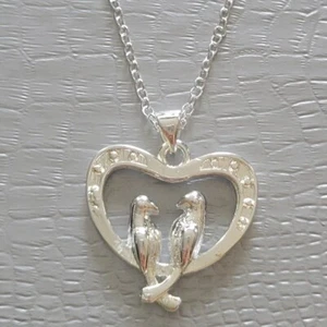 S 925 Silver Heart and Bird Necklace Pendant Fashion Jewerly 18" - Picture 1 of 5
