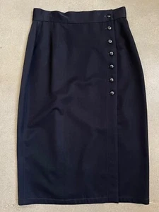 GIANNI VERSACE Vintage Navy Wool Pencil Skirt Size 10/44 Button Detail - Picture 1 of 7