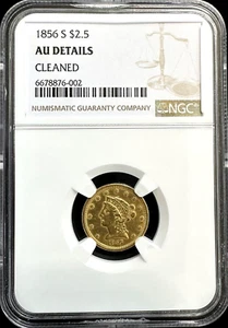 1856 S Liberty Head $2.50 Quarter Eagle Gold Coin NGC AU DETAILS - Picture 1 of 2