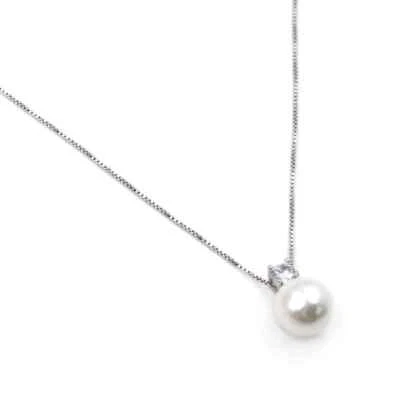 Collana in Argento 925 Pendente Perla da 10 mm e Punto Luce 4 mm - Immagine 1 di 4