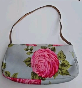 Vintage Kate Spade Cabbage Rose Blue Sam Bag Pink Roses Fabric Handbag Rare - Picture 1 of 19