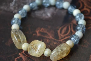Citrine Joyful Energy Stone Healing Danburite Cracked Quartz Bracelet Men sz 8.5 - Picture 1 of 7