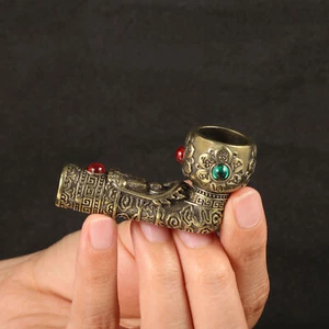 Guochao Imitation  Old Brass Pipe Buddha Gem Cigarette Butt Cigarette - Picture 1 of 8