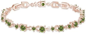 Simulated Diamond Peridot Leaf Shape Tennis Bracelet in 14k Gold Plated Silver - Picture 1 of 8