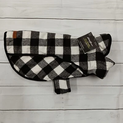 Eddie Bauer Dog Coat Large Buffalo Plaid Black/White Fleece Lined Jacket 35-65lb - Image 1 of 4