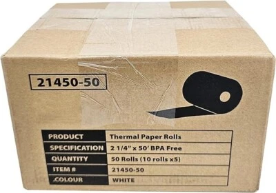 2.25 x 50 FT THERMAL PAPER POS CASH REGISTER FITS CREDIT CARD TERMINALS VX520 - Image 1 of 4