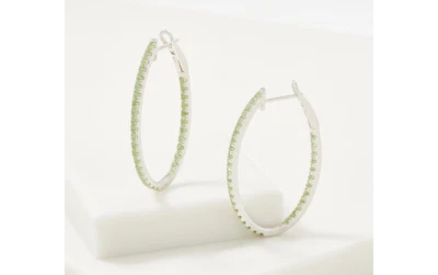 QVC 2.25 cttw Peridot Gemstone Sterling Silver Inside Out Oval Hoop Earrings - Image 1 of 2
