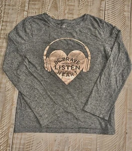 GAP Girls long sleeve BE BRAVE ENOUGH-LISTEN TO YOUR HEART graphic tee Size M - Picture 1 of 4