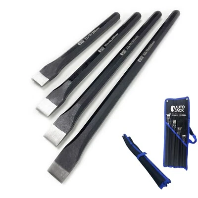Cold Chisel Set 4pc Heavy Duty Drop Forged Steel 200–350mm Hex Shank with Pouch - Image 1 of 4