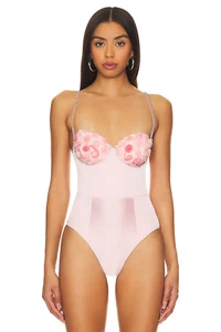 NUEVO CON ETIQUETAS FOR LOVE & LEMONS Skye Body Peluche Talla XS Rosa Rosas Estrás REVOLVE - Imagen 1 de 13