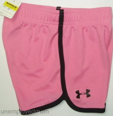 Under Armour Shorts Girls Pink Black Sports Wear UA Summer Back to School BTS - Image 1 of 4