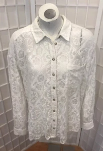 Pilcro by Anthropologie Blouse Floral Diamond Lace Button High Low Size M Boho - Picture 1 of 15