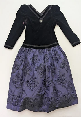 Cachet by Bari Protas Vintage 80s Women's Dress Size 13/14 Black Velvet Purple - Image 1 of 4